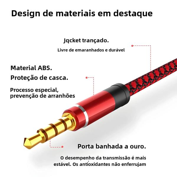 Imagem de 1.5m Trança De Náilon 3.5mm Cabo De Áudio Nnbili Jack Para Carro Aux Extensão De Fone De Ouvido Para