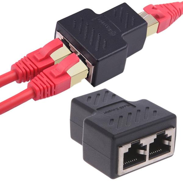 Imagem de 1 a 2 maneiras lan ethernet cabo de rede RJ45 adaptador conector divisor feminino