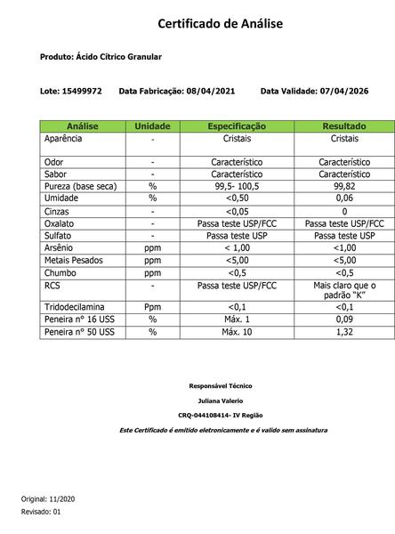 Imagem de 1 Ácido Cítrico Anidro 500grs - 100% Puro Alimentício