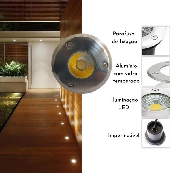 Imagem de 1 Balizador Spot Led Cob 3W Bivolt IP66 De Embutir Em Piso Chão Gramado Jardim Com Luz Branco Quente Ou Branco Frio