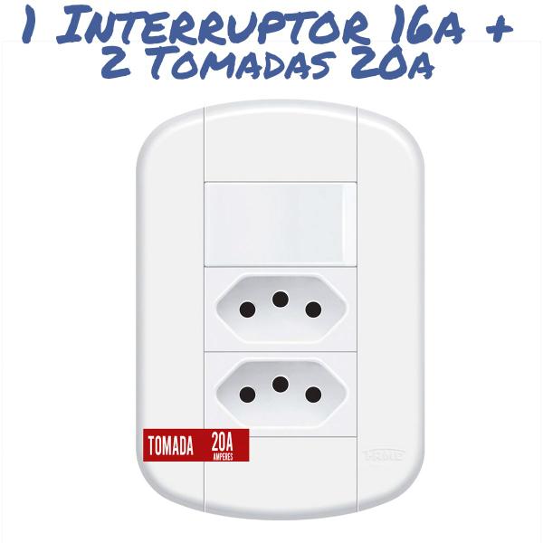 Imagem de 1 Conjunto com Interruptor Simples 16a e 2 Tomadas 20A