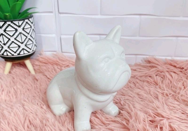 Imagem de 1 Enfeite Bulldog Francês Cachorro 6cm Decorativo de Ceramica Branco