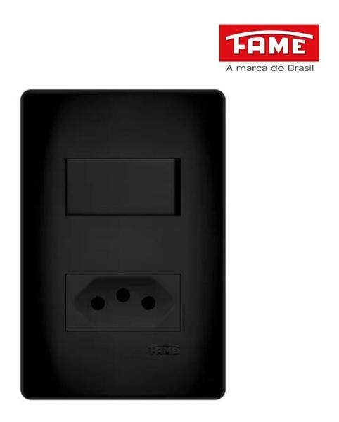 Imagem de 1 Interruptor Simples e 1 Tomada Preta 2P+T 20A/250V com placa Habitat Black - Fame