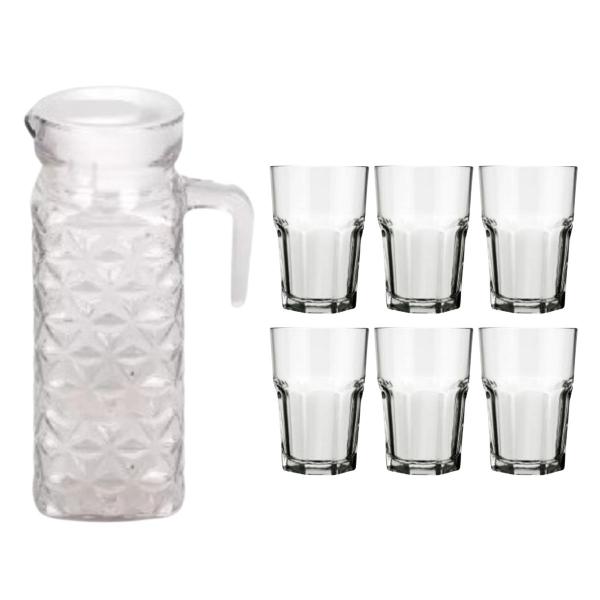1 Jarra Diamante 1 Litro+ 6 Copos Bristol 200ml Transparente - Praticasa Imagem de 1 Jarra Diamante 1 Litro+ 6 Copos Bristol 200ml Transparente