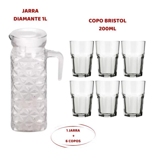 1 Jarra Diamante 1 Litro+ 6 Copos Bristol 200ml Transparente - Praticasa Imagem de 1 Jarra Diamante 1 Litro+ 6 Copos Bristol 200ml Transparente