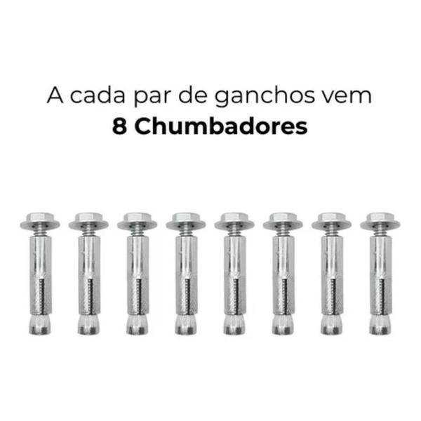 Imagem de 1 Kit Gancho De Rede Reforçado C/ 8 Chumbadores 250kg