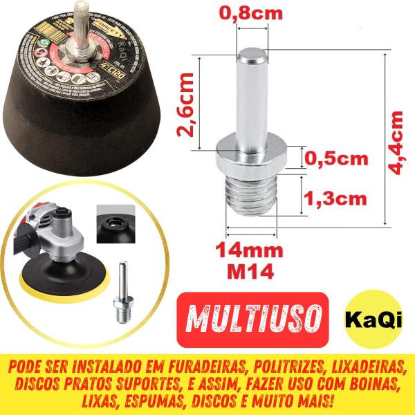 Imagem de 1 Lixa Grão 4 Pol. 100mm Diamantada + 1 Rebolo Cônico 45 Graus + 1 Disco Prato + 1 Pino M14 KaQi