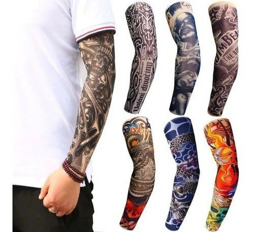 Imagem de 1 Par Mangas Manguito Tatoo Fake Tatuagem Falsa Moto Bike UV