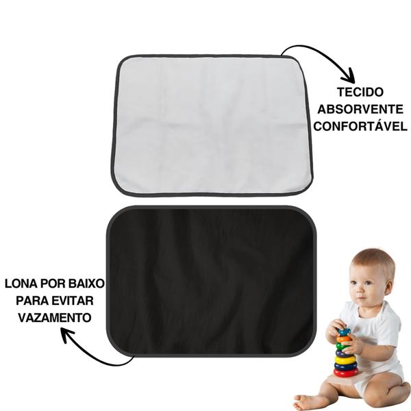 Imagem de 1 pc Trocador Portátil 70x50 Bebê Absorvente Acolchoado Multiuso - Branco com Borda Azul