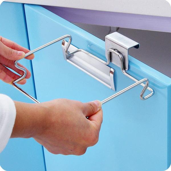 Imagem de 1 Pcs Aço Inoxidável Suporte de enforcamento rack porta porta da cozinha organizadora de trás para toalha de saco de lixo doméstico