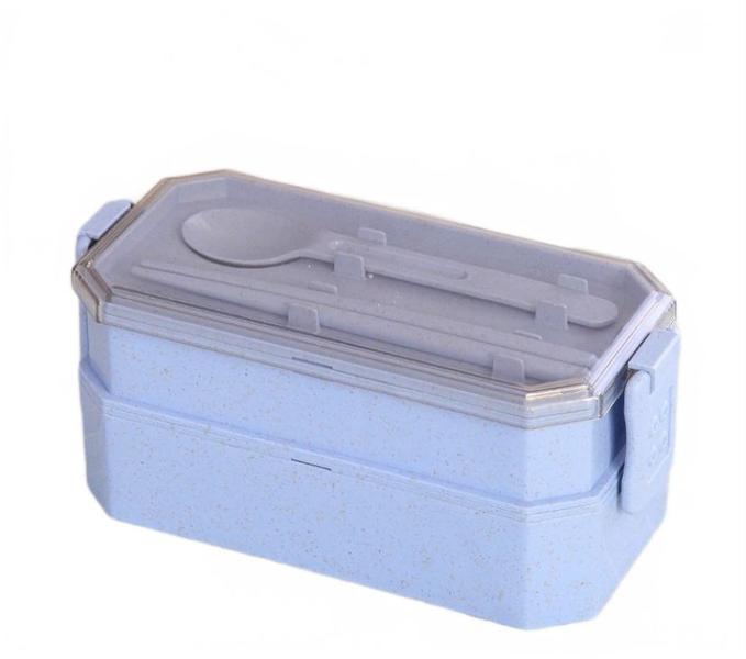 Imagem de 1 Pcs Micro-ondas Lancheira Palha de Trigo 2 Camada Dinnerware Recipiente de Armazenamento de Alimentos Crianças Crianças Escola Portátil Bento Box Lancheiras (Azul)