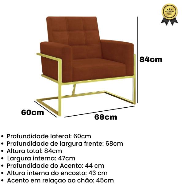 Imagem de 1 Poltrona Base de Ferro Dourado Cadeira para Sala de Espera Recepção Escritório Sala de Estar Manicure