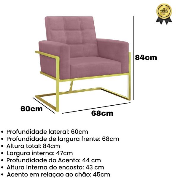 Imagem de 1 Poltrona Base de Ferro Dourado Cadeira para Sala de Estar Sala de Espera Recepção Escritório Manicure