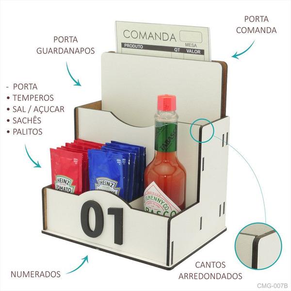1 Porta Comanda de Mesa Sachê Guardanapo Temperos Numerados Branco - Modernarte Imagem de 1 Porta Comanda de Mesa Sachê Guardanapo Temperos Numerados Branco