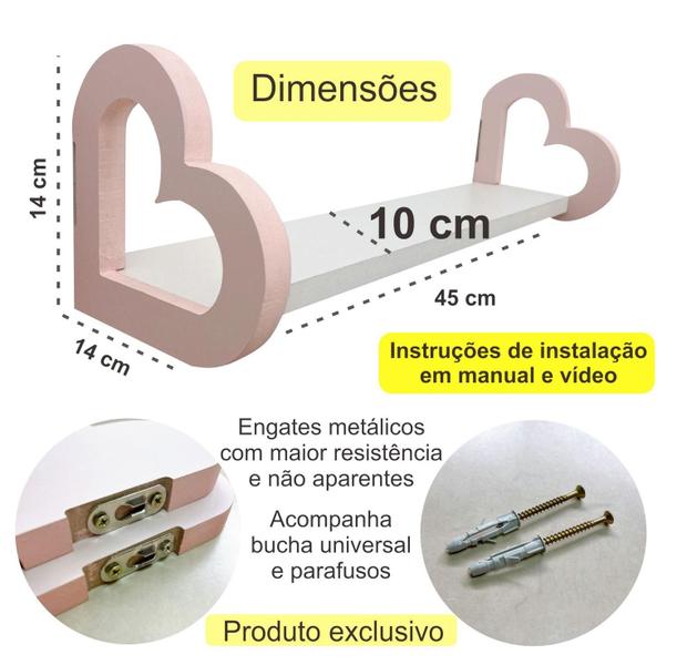 Imagem de 1 Prateleira coração rosa e cabideiro formatos infantil