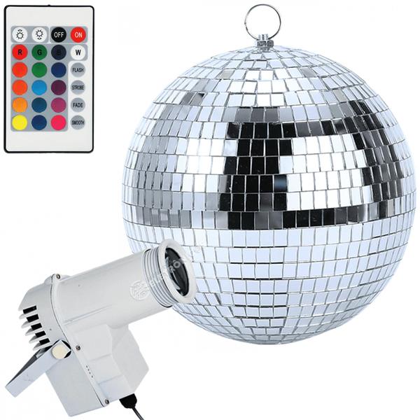 Imagem de 1 Refletor E 1 Globo Bola Espelhado 30cm Luz Rgb Festa KIT001 194882BR REFG30