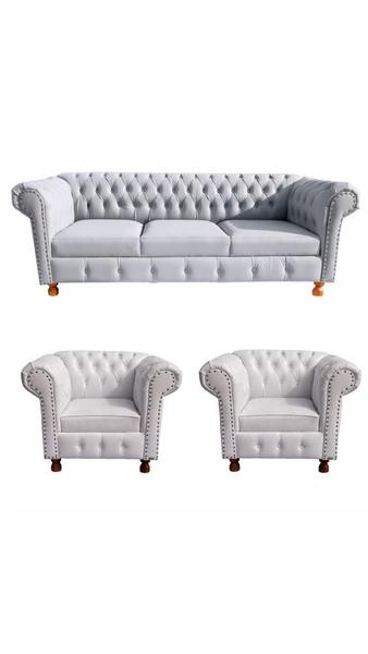 Imagem de 1 Sofá 1.80 + 2 Poltronas Chesterfield Luiz XV Corano Branco / barbearia, salão de beleza, casa , decoração, recepção