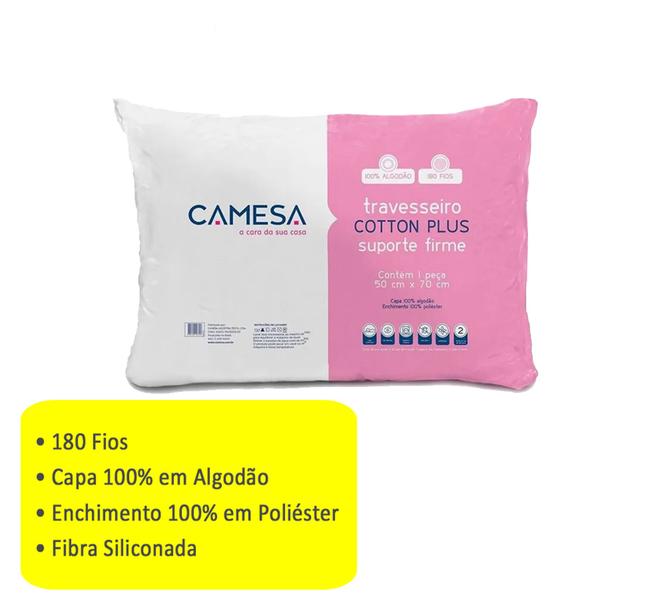 Imagem de 1 Travesseiro Camesa Cotton Plus 180 Fios Suporte Firme 50x70 Cm