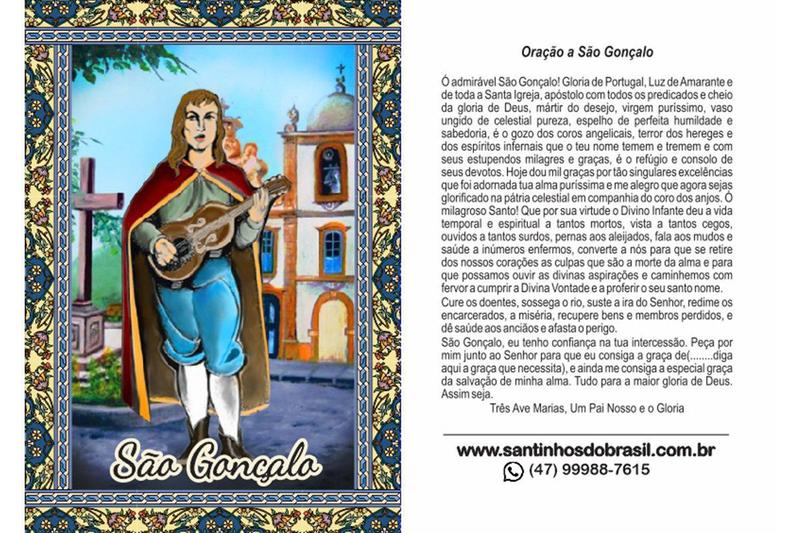 10.000 Santinho São Gonçalo (oração no verso) - 7x10 cm - Santinhos do Brasil Imagem de 10.000 Santinho São Gonçalo (oração no verso) - 7x10 cm