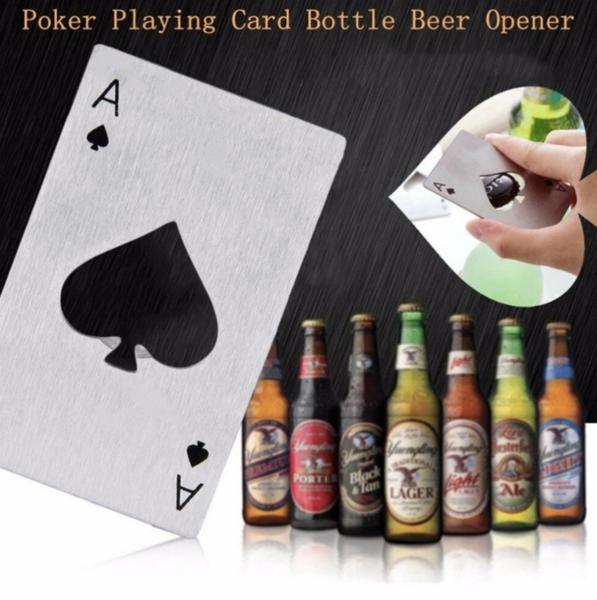 Imagem de 10 Abridor De Garrafa Cerveja Aço Inoxidável Poker Carta Baralho