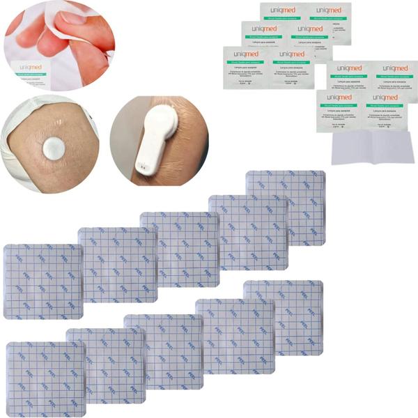 Imagem de 10 Adesivo Protege Sensor Libre + 10 Alcool Swabs Para Assepsia