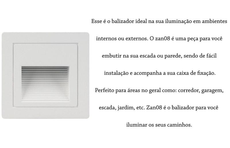 Imagem de 10 Balizador Externo De Embutir Branco Led 3w Quadrado 3000K Zan08