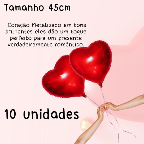 Imagem de 10 Balões Metalizados Coração, Balão Gigante Trio Coração, Balão Metalizado Love, Decoração Romântica, Dia Dos Namorados