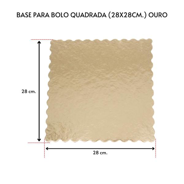 Imagem de 10 Base Laminada Cake Board Para Bolo Quadrado 28x28cm Ouro