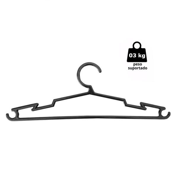 Imagem de 10 Cabides Para Roupas Calça Saia Camisas 38cm Cabide Adulto Acrílico Preto Leve Reforçado Atacado