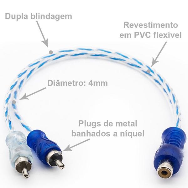 Imagem de 10 Cabo Y RCA Blindado 1 Femea 2 Macho Injetado Azul 4mm