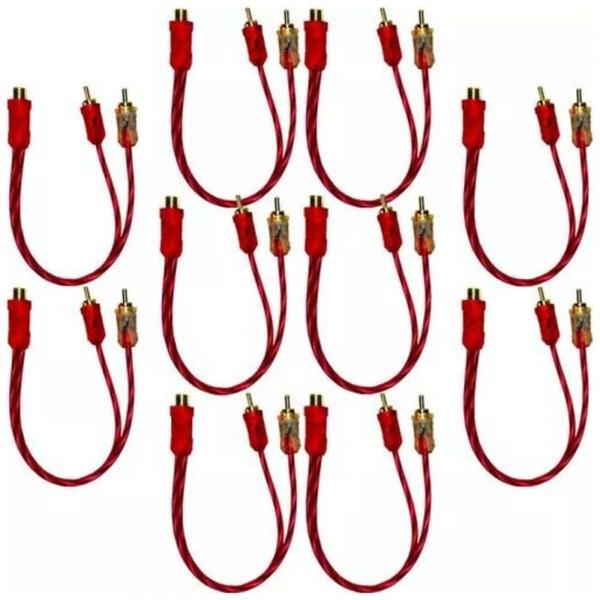 Imagem de 10 Cabos Rca 2 Machos Para Som Automotivo Injetado Vermelho