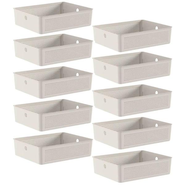 10 Caixas Organizadoras Multiuso Flow Bege 8,2L Ou Cestos Plásticos Closet Lavanderia Imagem de 10 Caixas Organizadoras Multiuso Flow Bege 8,2L Ou Cestos Plásticos Closet Lavanderia