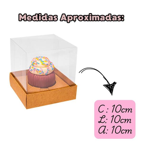 Imagem de 10 Caixas Para 1 Cupcake Kraft Com Berço C5038 Essencial Tampa Alta Acetato Encomendas Ideia