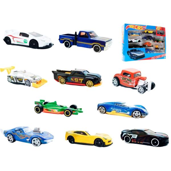 Imagem de 10 Carrinhos De Ferro Hot Cars Miniaturas Esportivo Coleção 