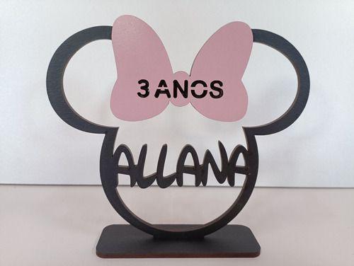 Imagem de 10 Centros De Mesa Minnie Laço Rosa Personalizado Mdf 12cm