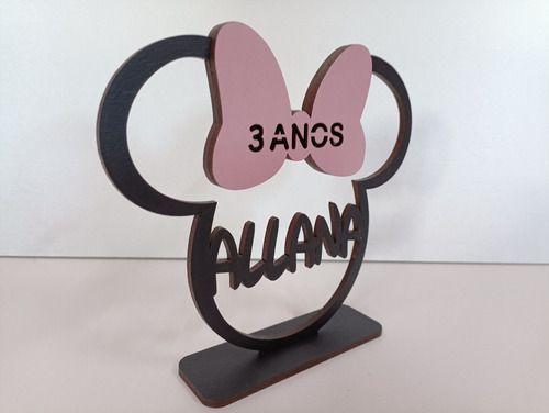 Imagem de 10 Centros De Mesa Minnie Laço Rosa Personalizado Mdf 12cm