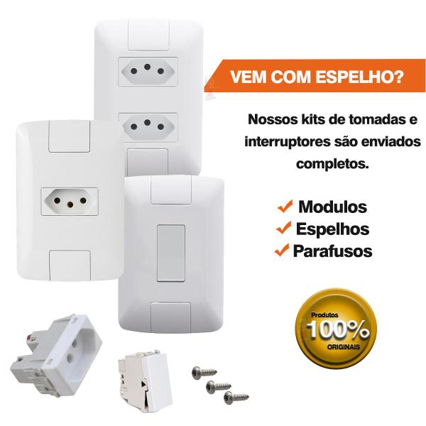 Imagem de 10 Conjunto Tomada 20A Tramontina Simples  250v 2P+T Aria Branca parafuso oculto