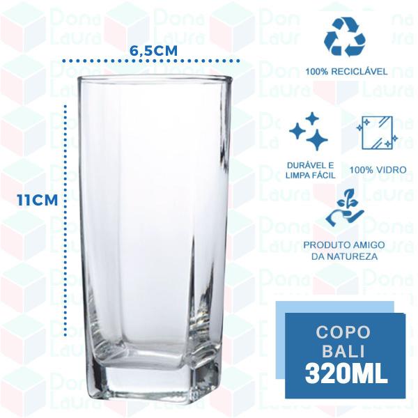 Imagem de 10 Copo Bali Transparente Quadrado 320ML Suco Água Refresco