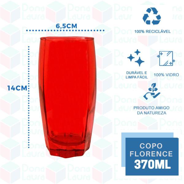 Imagem de 10 Copo de Vidro Florence 370ML Vermelho Mesa Posta Suco Água