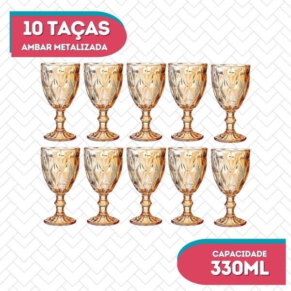 Imagem de 10 Copo Taça 330Ml Ambar Vidro Resistente Diamond Vinho/Aguá