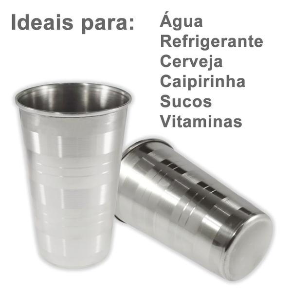 Imagem de 10 Copos Aço Inox Resistente Grande Cerveja Agua Suco 390ml