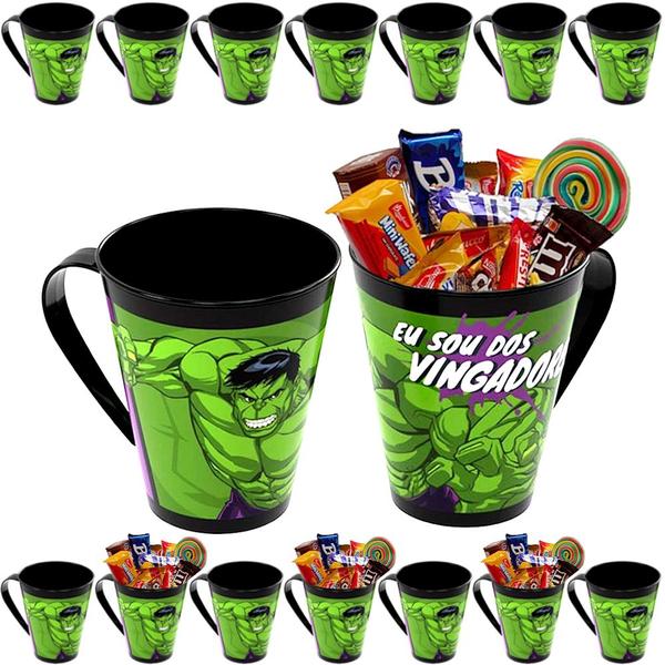 Imagem de 10 Copos Hulk Estampado para Festa Doces Sacolinha Surpresa de Aniversário