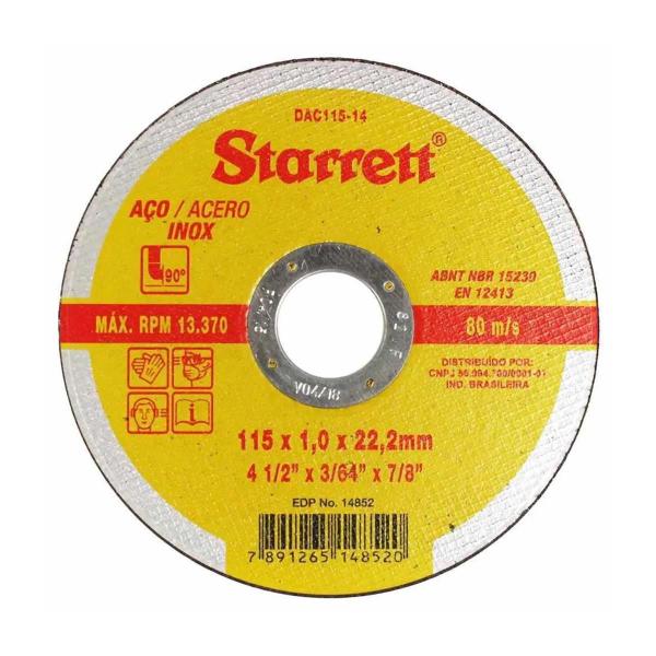 Imagem de 10 Discos De Corte 4.1/2X3/64X7/8 Starrett Esmerilhadeira