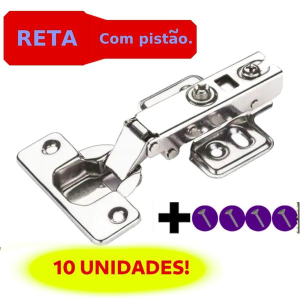 Imagem de 10 Dobradiça Com Amortecedor RETA   35mm Calço Fixo para porta de armário de cozinha/móveis