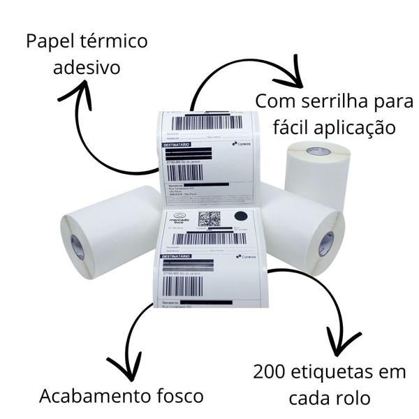 Imagem de 10 Etiqueta 100x150mm Impressora Térmica Rolo com 200 un.