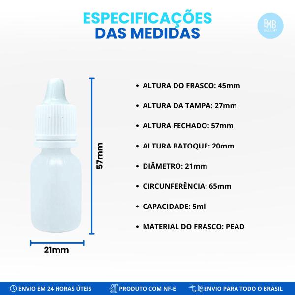 Imagem de 10 Frascos Contas Gotas De Plástico Com Tampa Lacre 5ml