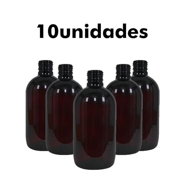 Imagem de 10 Frascos Pet Cilíndrico 250ml 24/410 Ambar + 10 Tampas Lacre