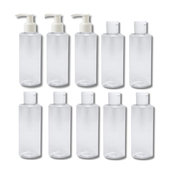 Imagem de 10 Frascos Potes Viagem Shampoo Creme 7 Fliptop 3 Pump 100ml