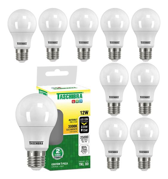 Imagem de 10 Lâmpada Led Bulbo 12w E27 3000k Branco Quente Taschibra