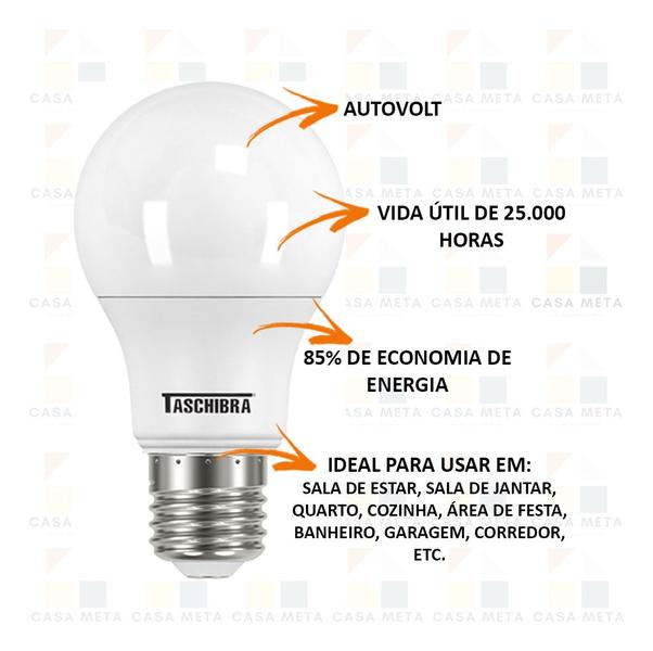 Imagem de 10 Lâmpada Led Bulbo A60 9w E27 3000k Branco Quente Taschibra